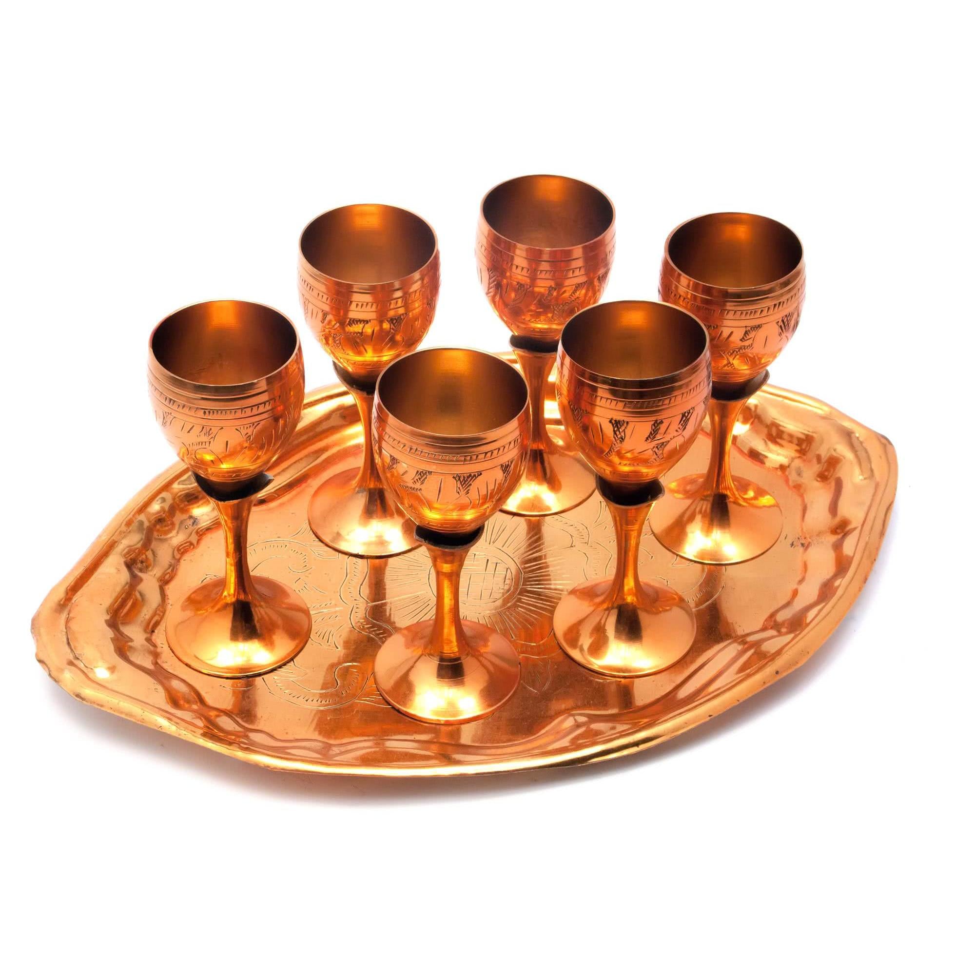 Набор рюмок бронзових h 11,5 см на подносе 30х21 см (29356)