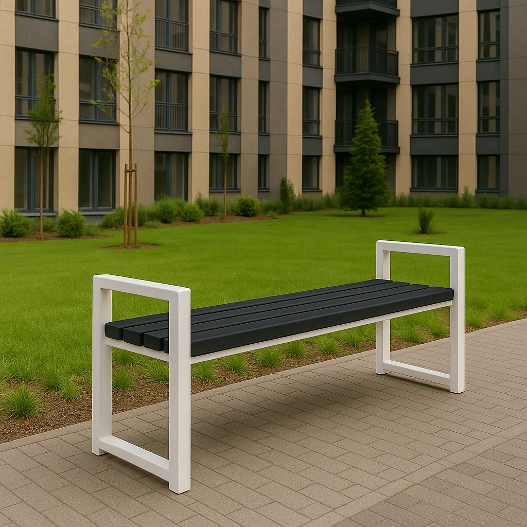 Скамейка из ПВХ профиля ТЕБИ ШО модерн без спинки 1514х598х415 мм Графитово-Белый