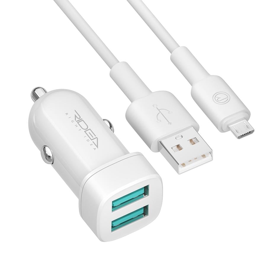 Зарядний пристрій автомобільний Ridea RCC-21112 Grand Micro 2хUSB 2.4A 12 Вт Micro-USB White (37897631)
