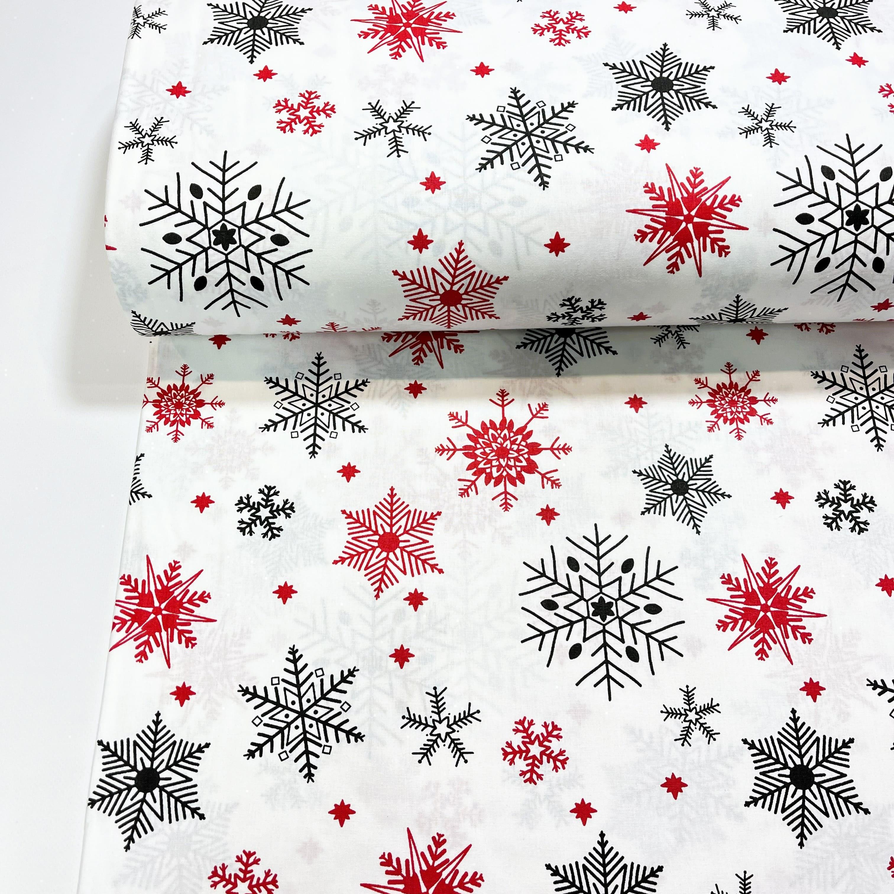 Ткань для постельного белья ранфорс снежинки 240 см Красно-черный (3/26377/1)