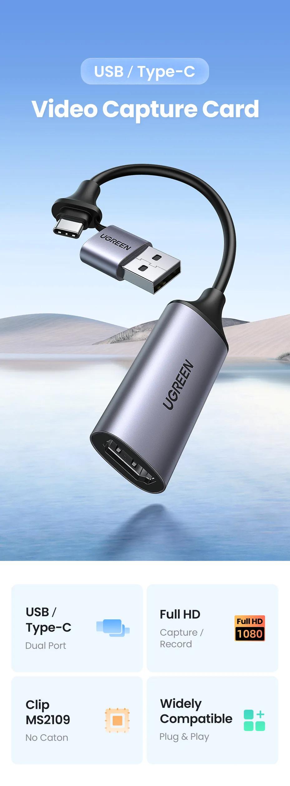 Карта видеозахвата UGREEN Type-C/USB-HDMI 4K режимы Черный (40189) - фото 2