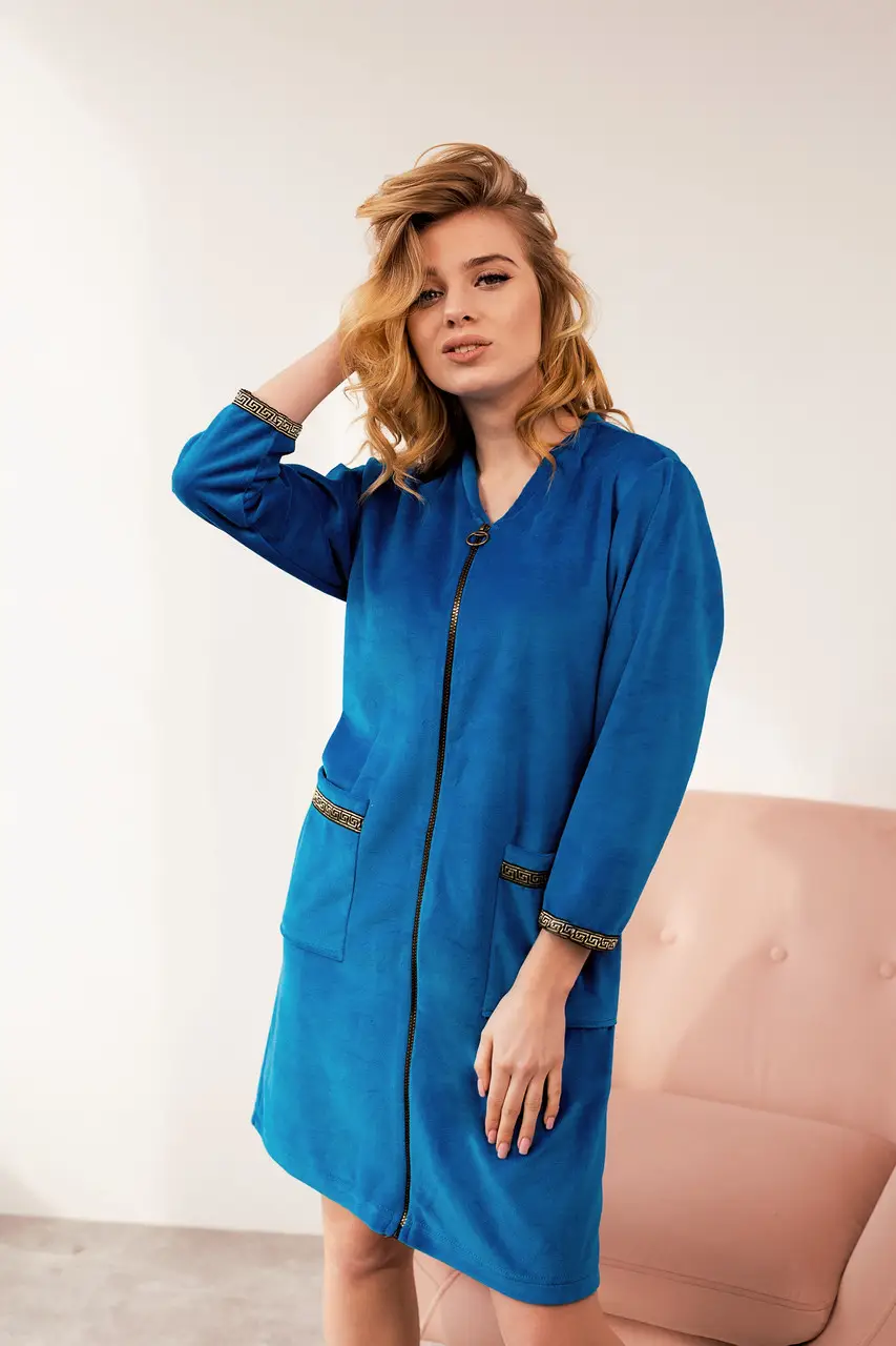 Халат велюровый Bonita с карманами на молнии р. 50 синий (30071)