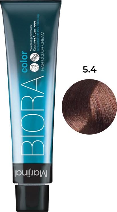 Краска для волос Biora № 5.4 с аргановым маслом кератином и технологией Plex 60 мл Темно-каштановый медный (30079)
