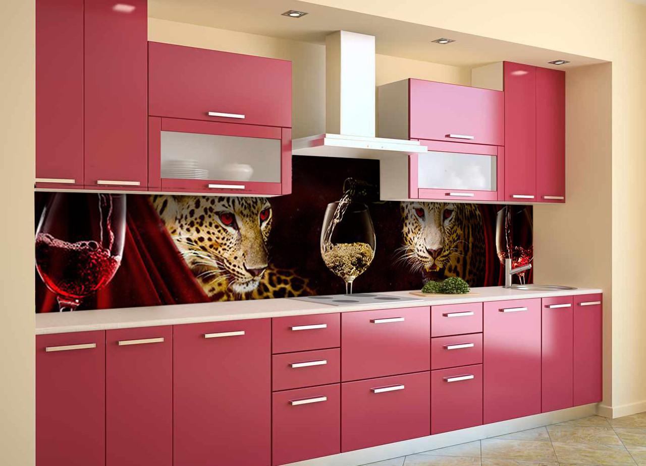 Кухонный фартук Леопарды и вино из самоклеющейся виниловой пленки 60х300 см Красный Кухонный фартук Леопарды и вино из самоклеющейся виниловой пленки 60х300 см Красный