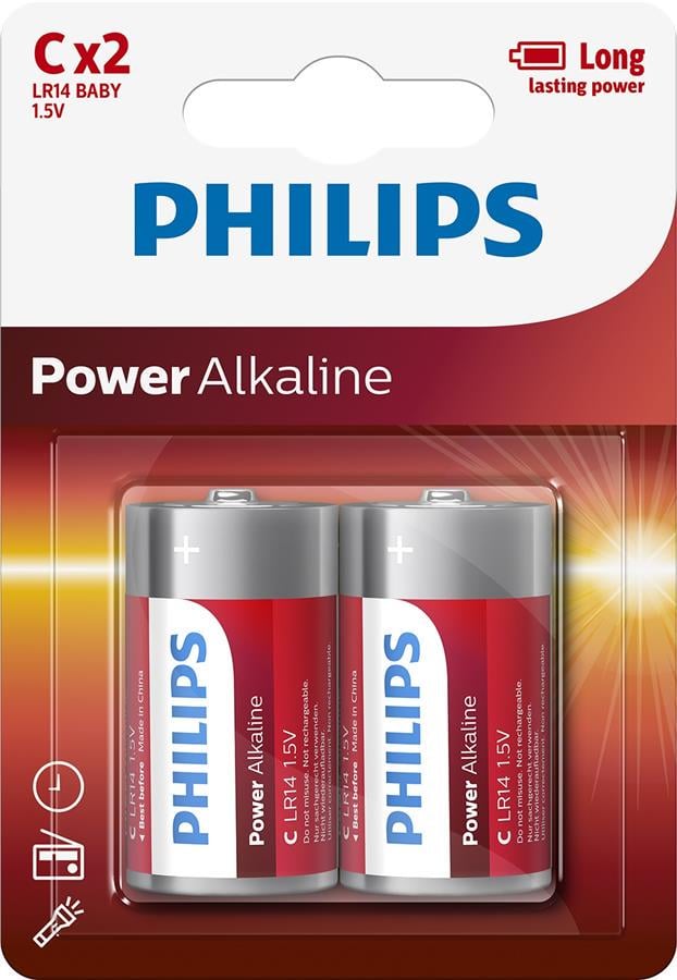 Батарейки Philips Power Alkaline C/LR14 2 шт. (LR14P2B/10)