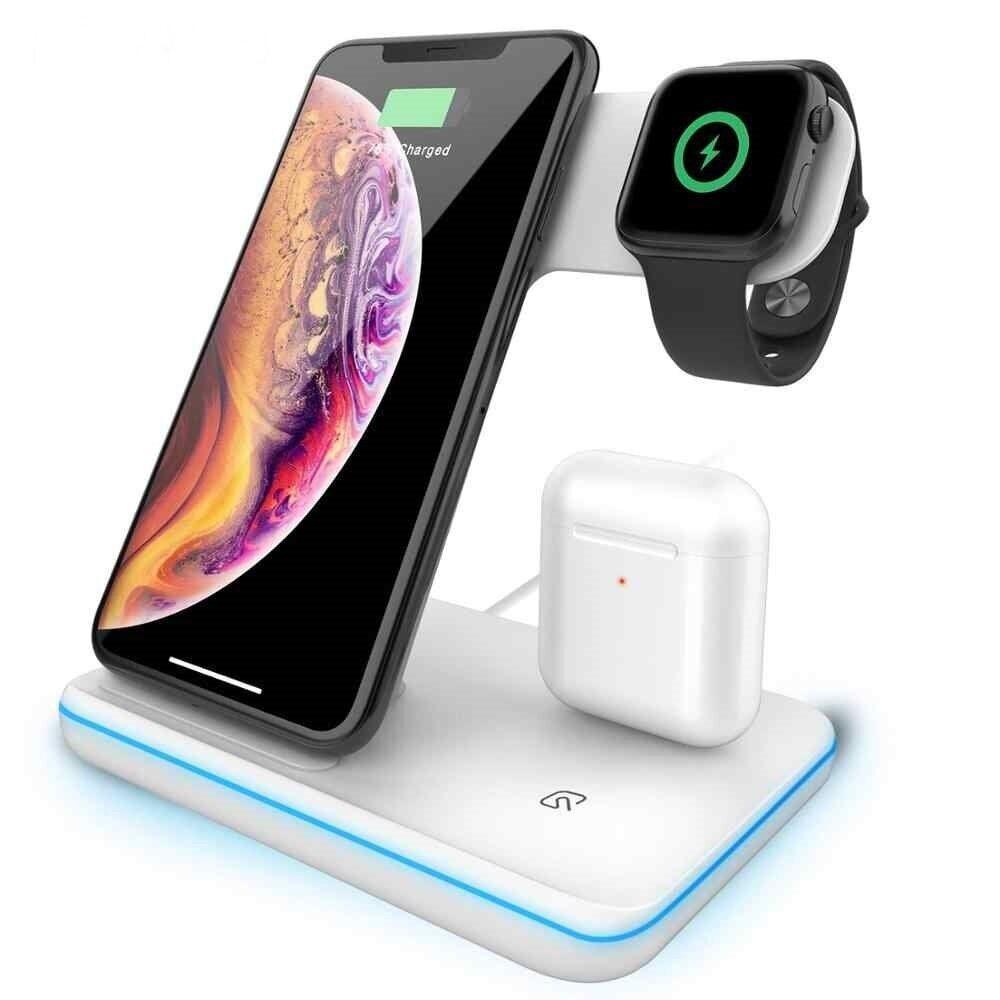 Беспроводная зарядка WAITIEE 3в1 для iPhone/iWatch/AirPods 15 W Белый - фото 2