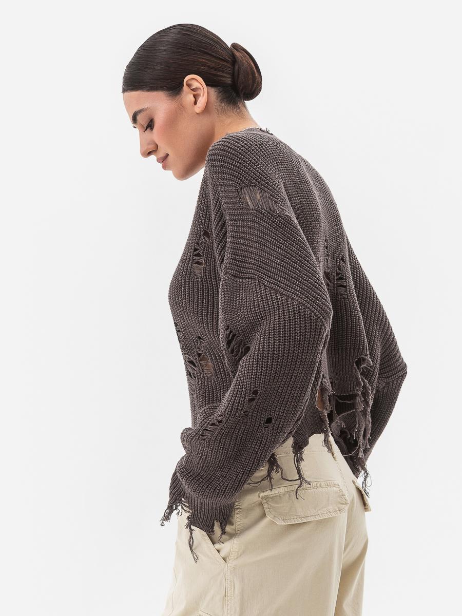 Свитер женский с рваным эффектом SVTR р. 42-50 Капучино (562) - фото 5