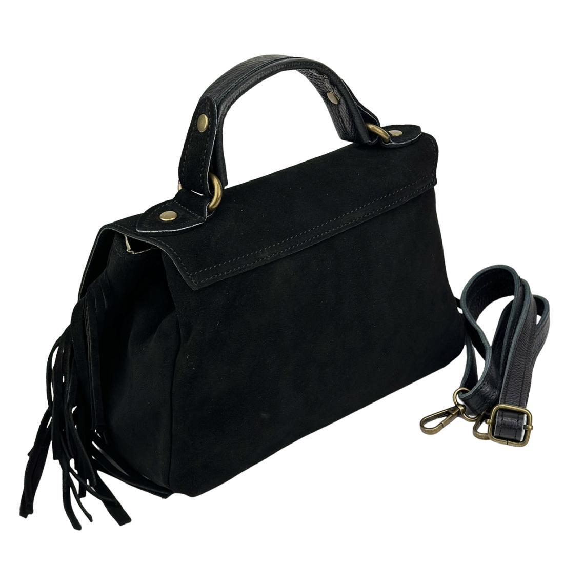 Жіноча сумка крос-боді Royal Bag F-IT-7858A замшеве з бахромою Чорний (8156) - фото 6