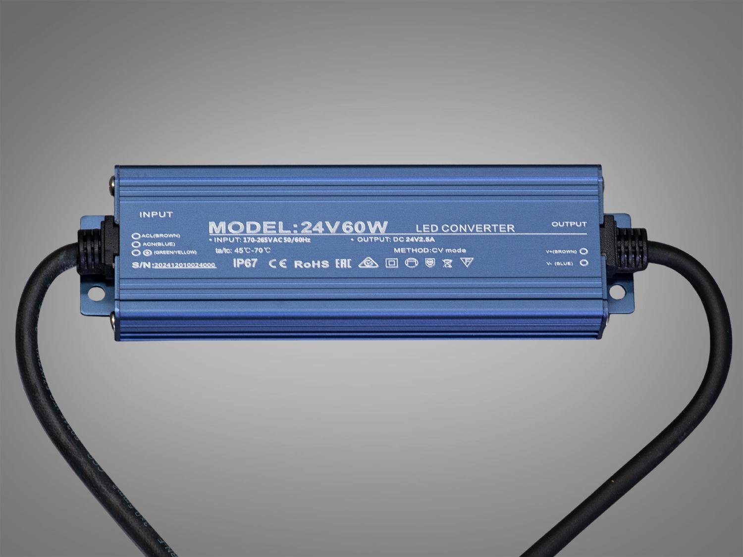 Блок живлення для підключення LED стрічки 24 В 60 Вт 2,5А (PPF-PW-IP68-24 В-60w)