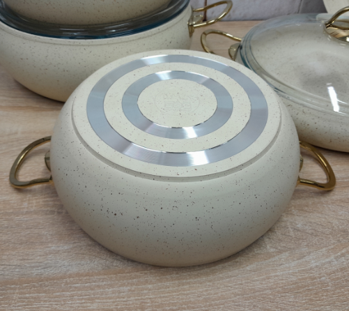 Набір посуду з сотейником та сковорідкою OMS з антипригарним покриттям 9 предметів Айворі (3024) - фото 6