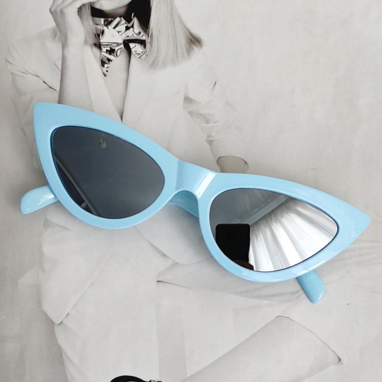 Очки треугольные Кошачий глаз Голубой/Зеркальный