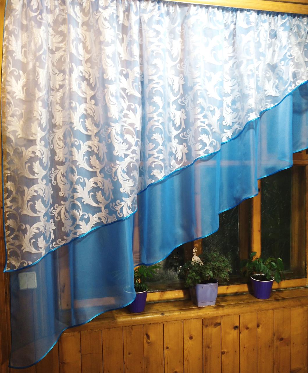 Занавеска арка готовая Ника вензель левая Васильковый - фото 2