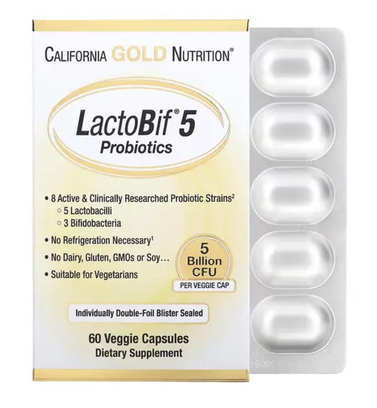 Пробіотик California Gold Nutrition LactoBif Probiotics 5 Billion CFU 60 капсул