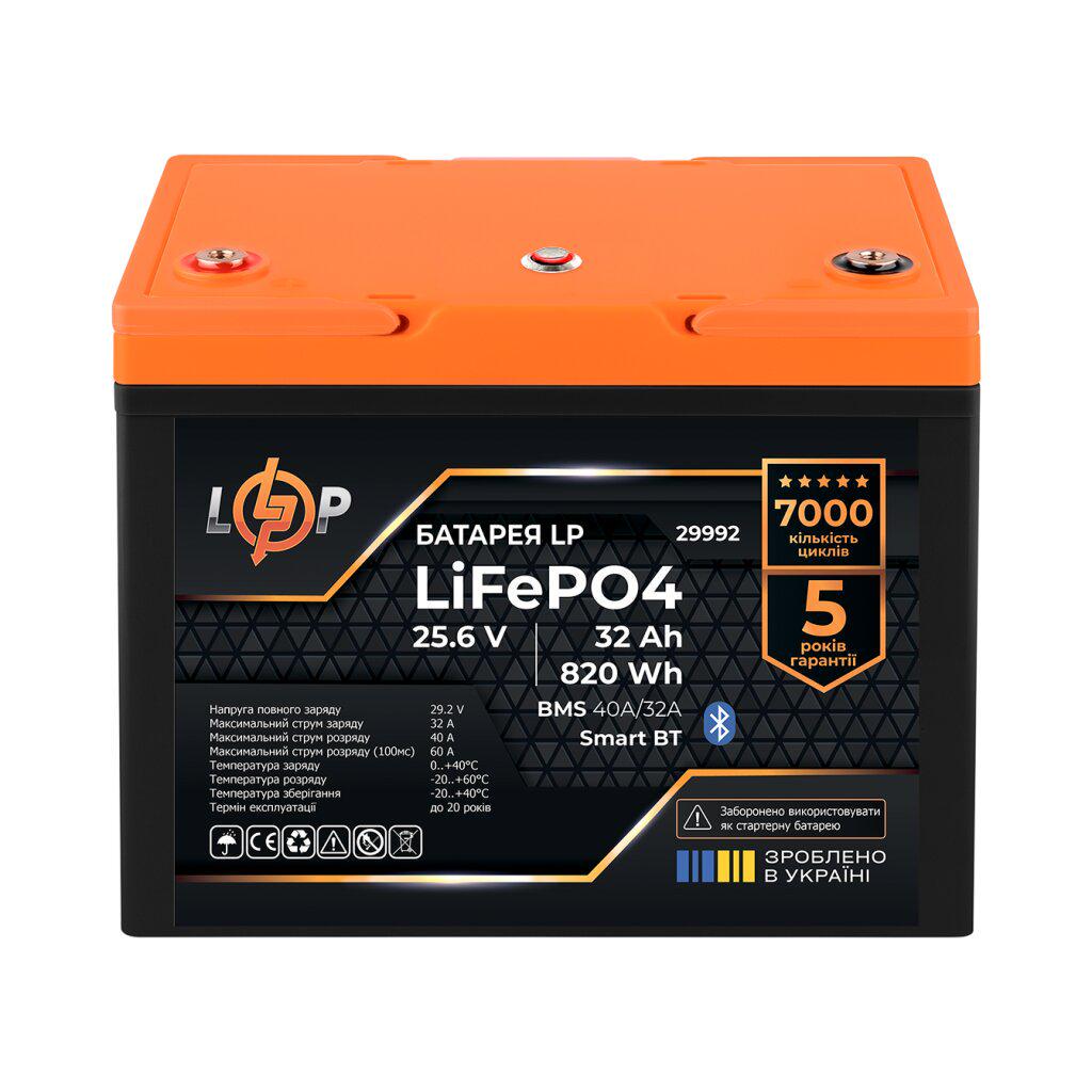 Аккумулятор LogicPower LiFePO4 Smart BT пластик 25,6V 32 Ah 820 Wh BMS 40/32А (29880027)