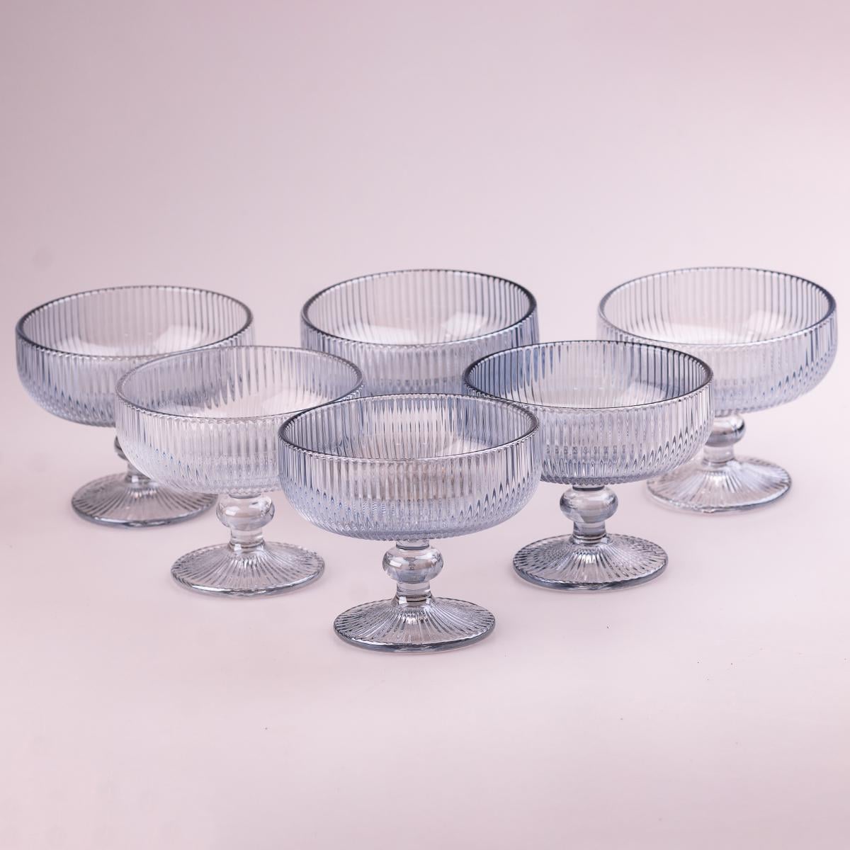 Креманки фигурные ребристые из толстого стекла 6 шт. Голубой (HP7117BL)