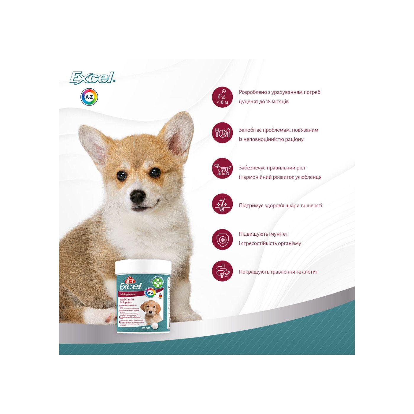 Вітаміни для цуценят та молодих собак 8in1 Excel Multi Vitamin Puppy мультивітамін 100 шт. (661820) - фото 3 Вітаміни для цуценят та молодих собак 8in1 Excel Multi Vitamin Puppy мультивітамін 100 шт. (661820) - фото 3