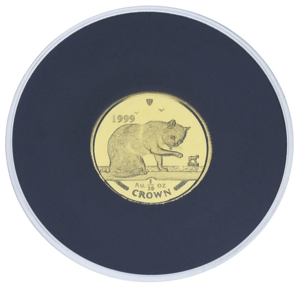 Коллекционная монета Остров Мэн 1 крона 1999/2008 золото Proof Кот Британская короткошёрстная кошка 1/20 унции