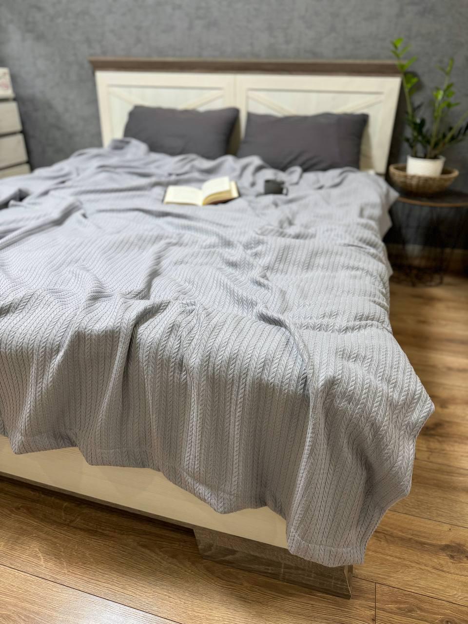 Покрывало-плед Косичка хлопковое полуторное 160х230 см Светло-серый (15185249)