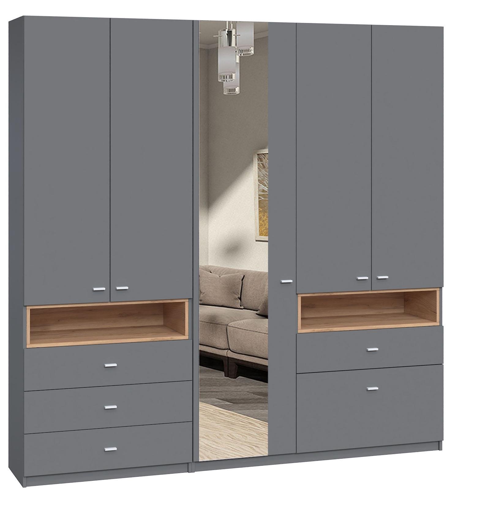 Шафа з дзеркалом розпашна Майстер Форм Тетріс 2118х376х2000 мм Антрацитовий/Дуб крафт золотий (31232) - фото 4 Шафа з дзеркалом розпашна Майстер Форм Тетріс 2118х376х2000 мм Антрацитовий/Дуб крафт золотий (31232) - фото 4