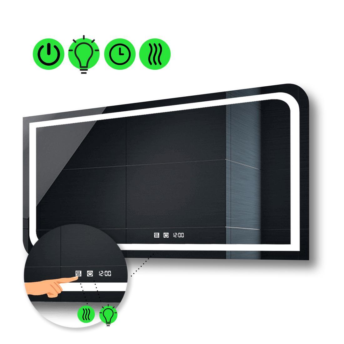 Зеркало с LED подсветкой Noemi с двумя сенсорами/часами и подогревом 80x70 см (Neomig50)