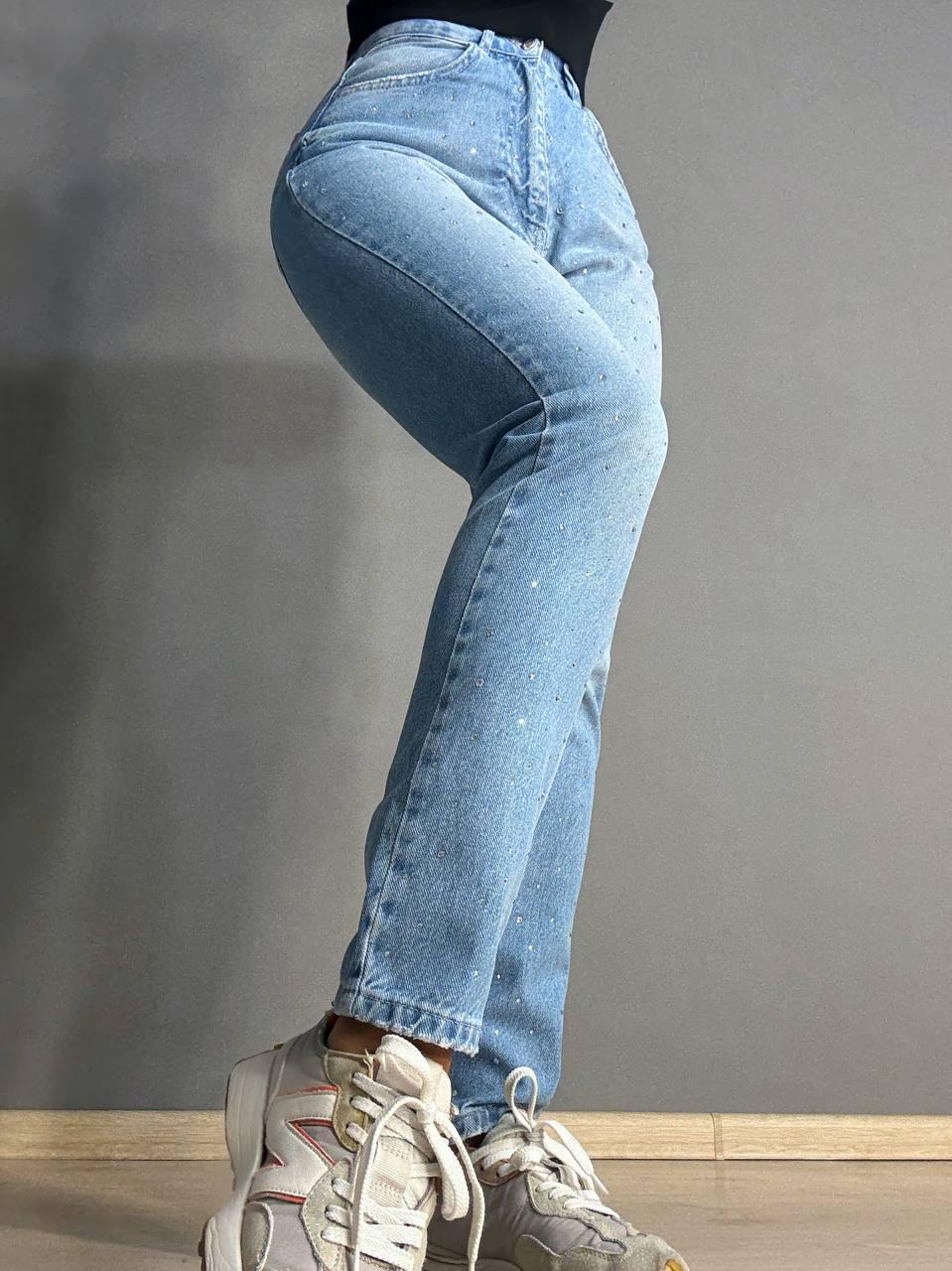 Джинси жіночі ITS Basic 3077 MOM з россипом камінців р. 42 Блакитний (1936) - фото 5