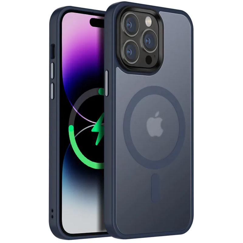 Противоударный TPU+PC Чехол Metal Buttons with MagSafe Colorful для Apple iPhone 14 Pro Max (6.7") Синий - фото 1