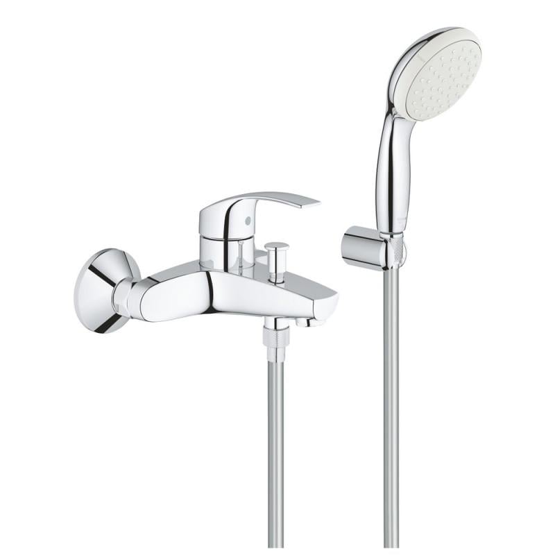 Смеситель для ванны Grohe Eurosmart 3330220A с душевым набором Хром/Белый (67573)