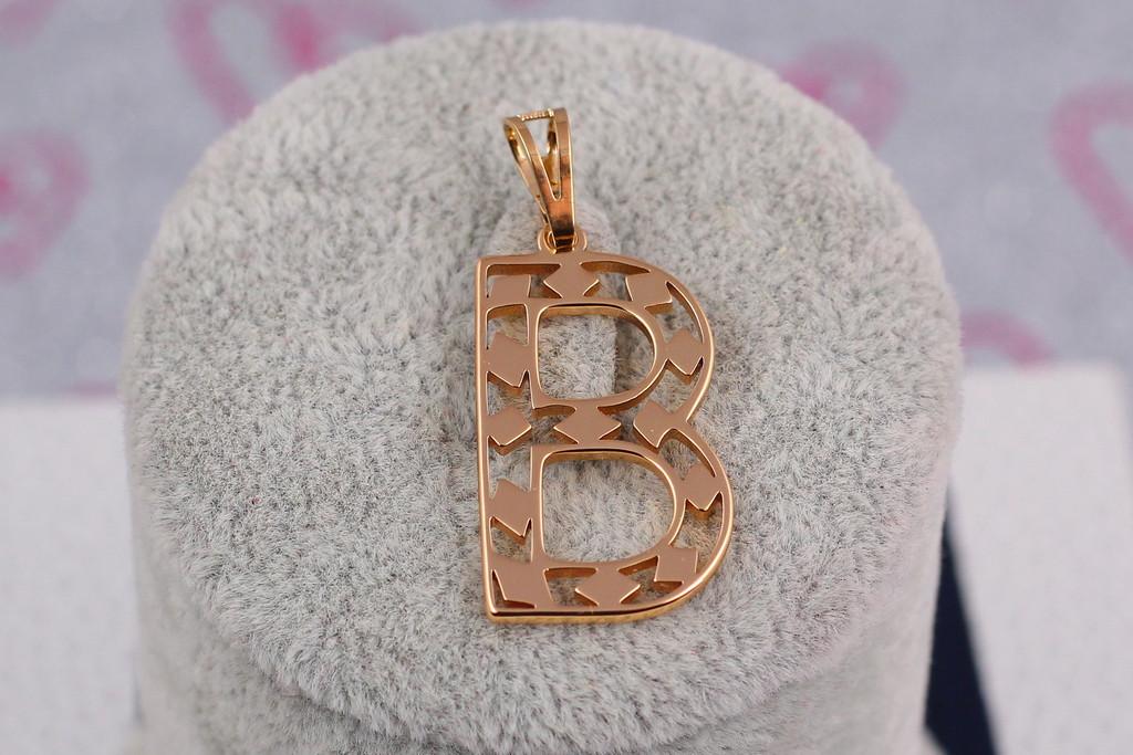 Кулон Xuping Jewelry Буква В с ромбическим узором 2,7 см Золотистый