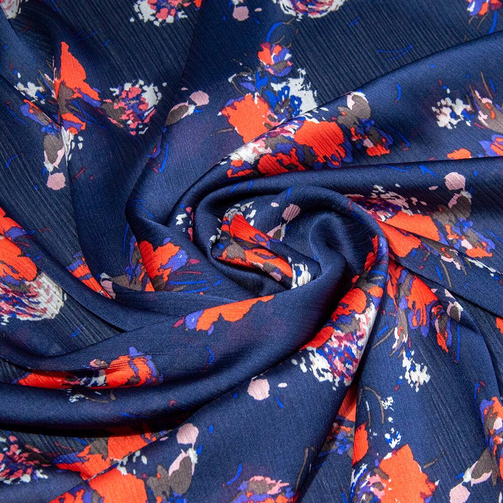 Ткань плательная атлас креш каприз Темно-синий (18535)