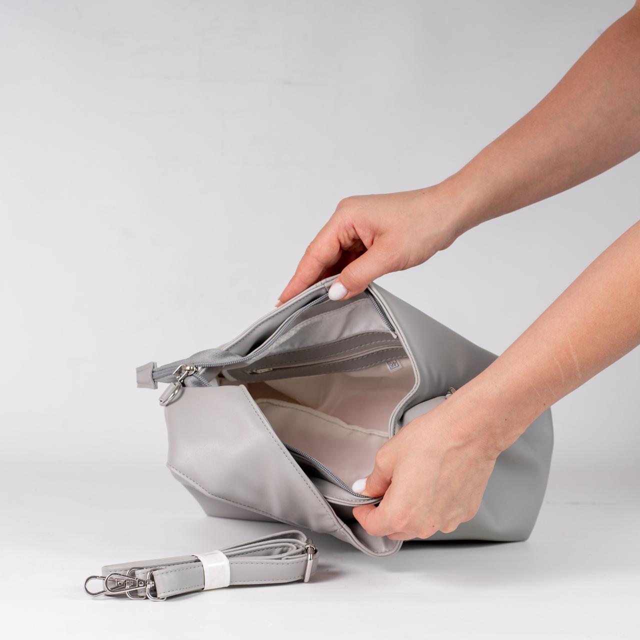 Сумка женская хобо с длинным ремешком KVITUCHA № 52-24 Серый - фото 2 Сумка женская хобо с длинным ремешком KVITUCHA № 52-24 Серый - фото 2