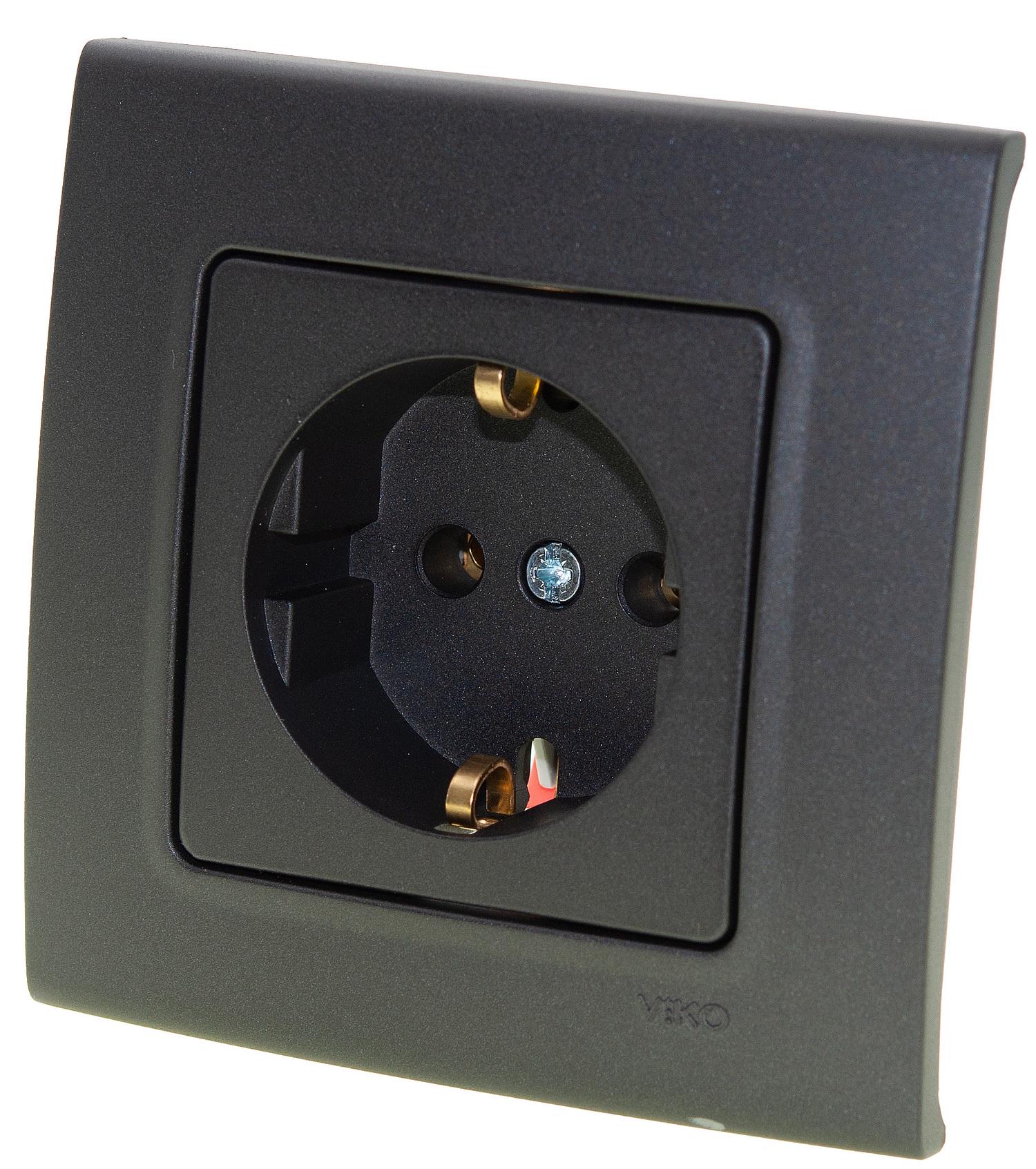 Розетка одинарная с заземлением Viko Linnera Черный (90414008)