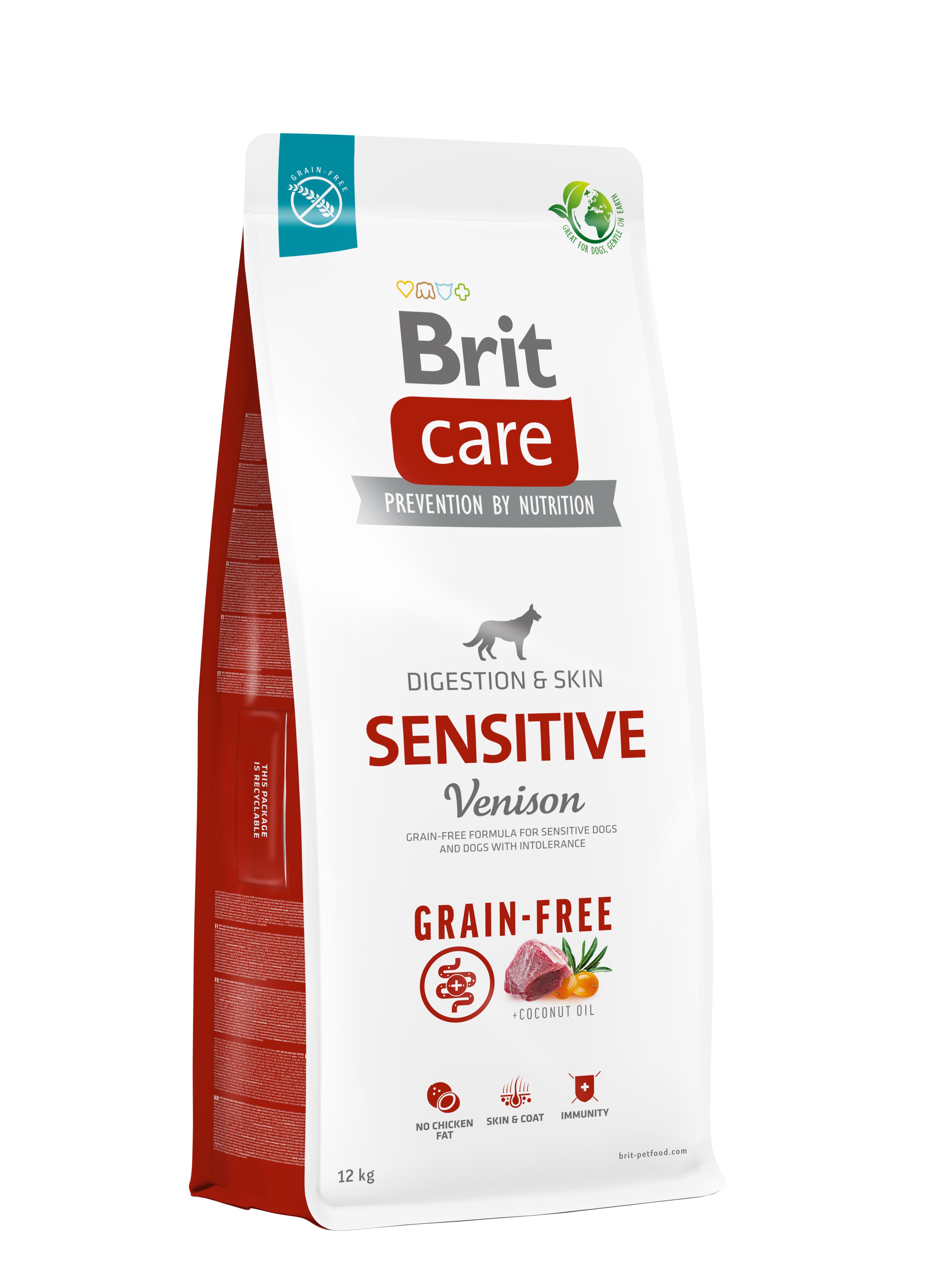Корм для собак с чувствительным пищеварением Brit Care Dog Grain-free Sensitive беззерновой с олениной 12 кг (172210)