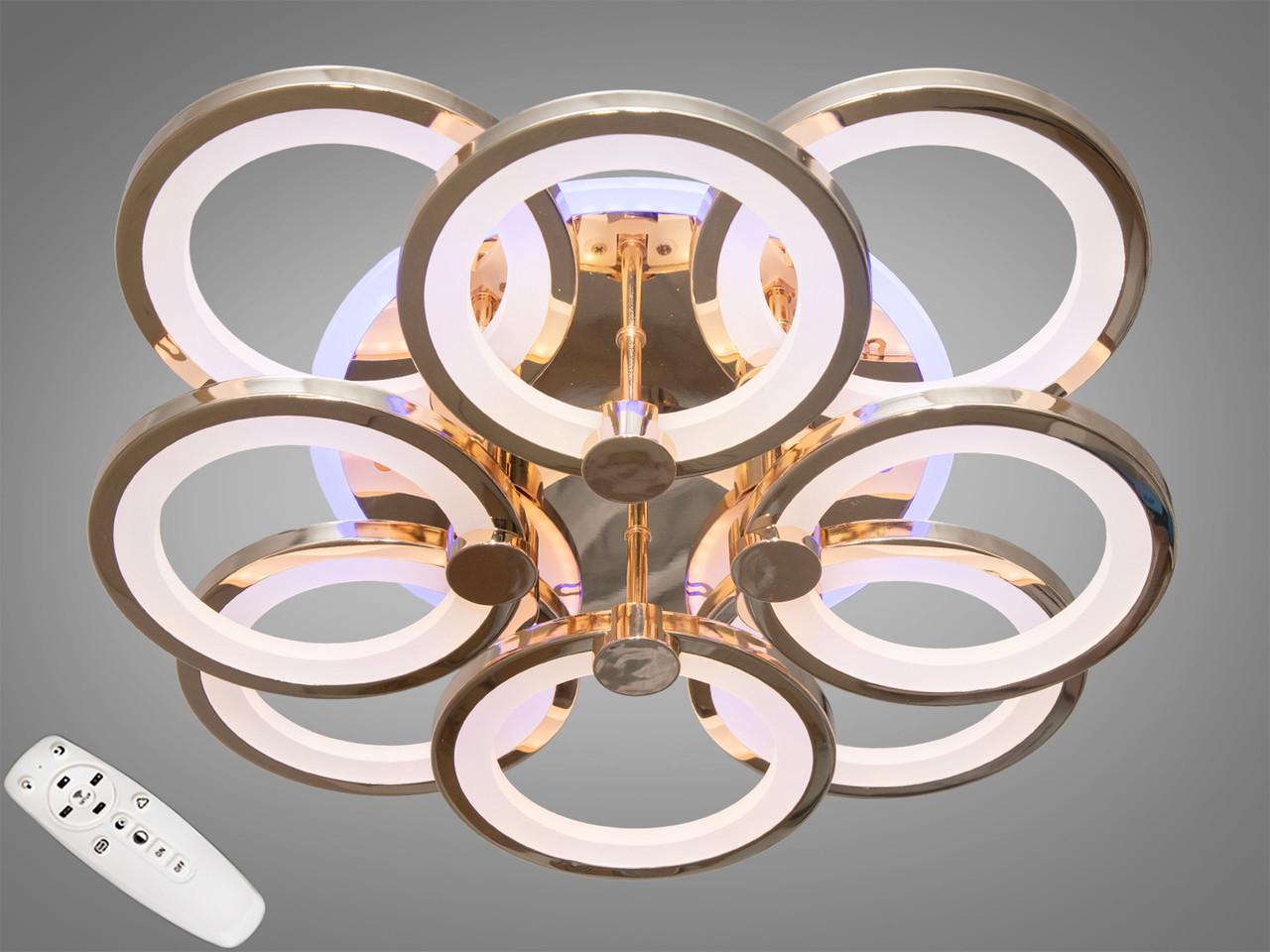 Люстра потолочная EcoLed с диммером и LED подсветкой 125W 8022/4+4G 3col dim Золотой/Хром