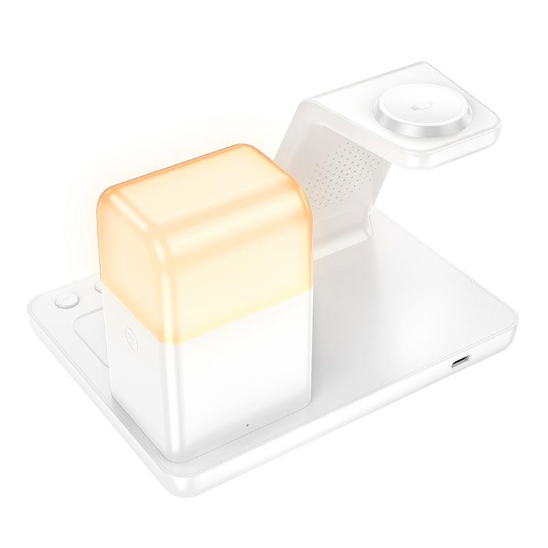 Зарядний пристрій бездротовий Qi Hoco Crown 3в1 night light wireless fast charger with clock cq9 15 Вт Білий