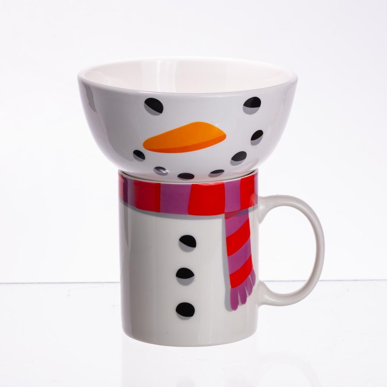 Набор посуды фарфоровый Снеговик 350 мл (CR-1-49)