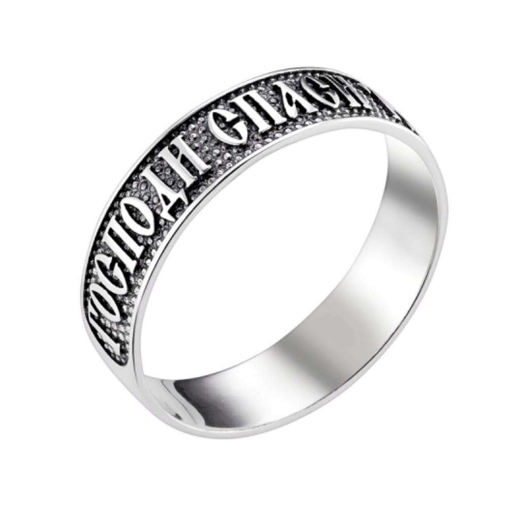 Кольцо без камней спаси и сохрани серебро 925 пробы черненное 1,82 г р. 20 (вс721ч)