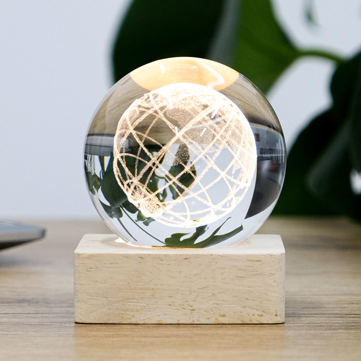 Глобус лазерный 3D Гранд Презент с LED подсветкой на деревянной подставке USB 7,5х6,5 см (MH-Q0198-1-6D) - фото 2
