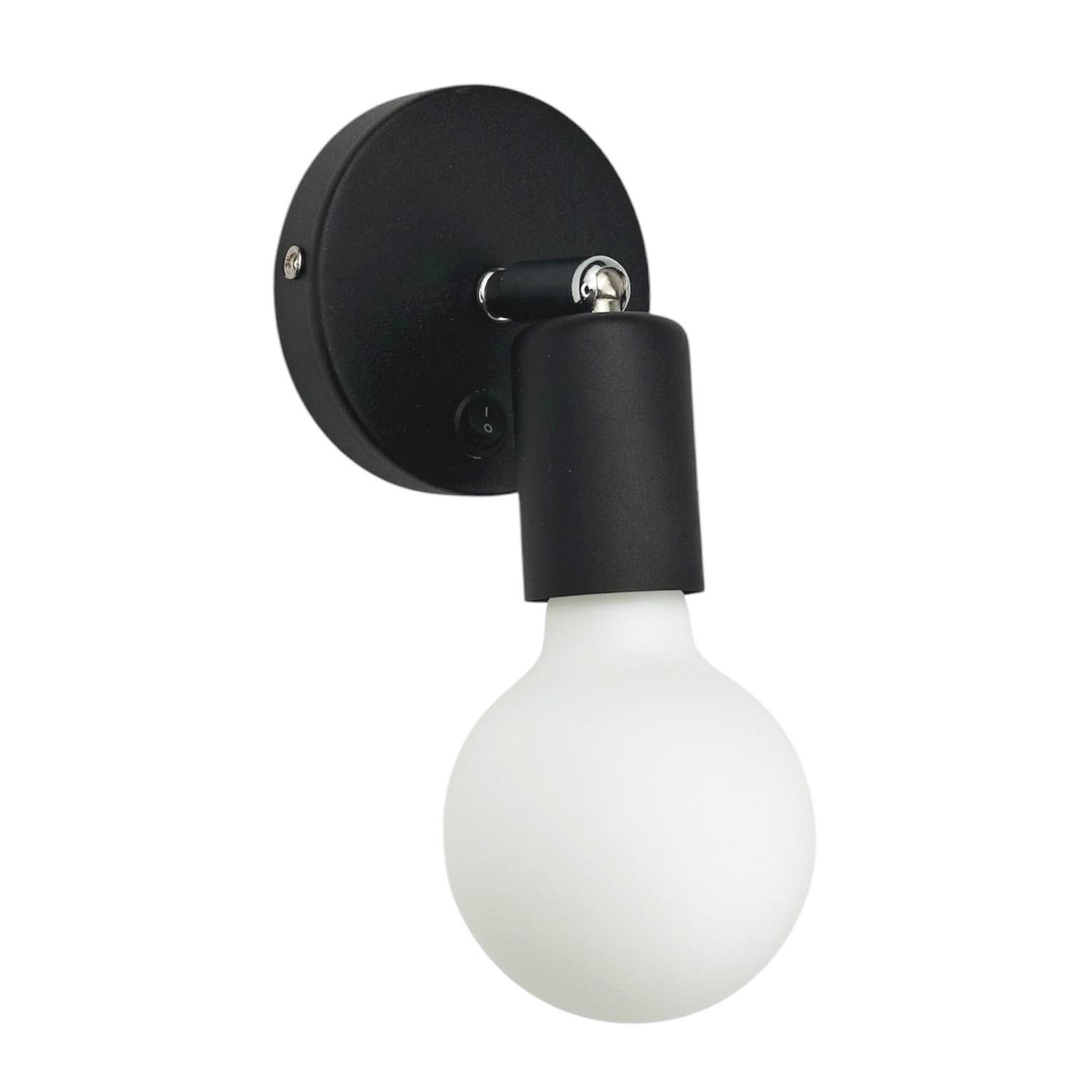 Бра у стилі лофт Sim d 100 мм з хромовим шарніром та вимикачем Чорний