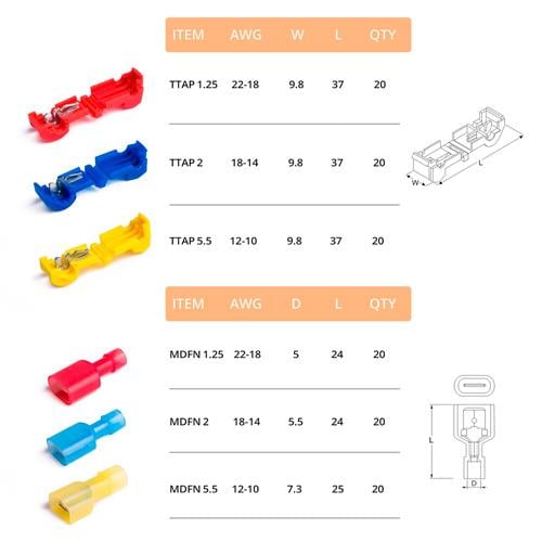 Набір Т-подібних обтискних клем з ізоляцією для швидкого обтискання набір 120 шт. у кейсі (534915) - фото 2