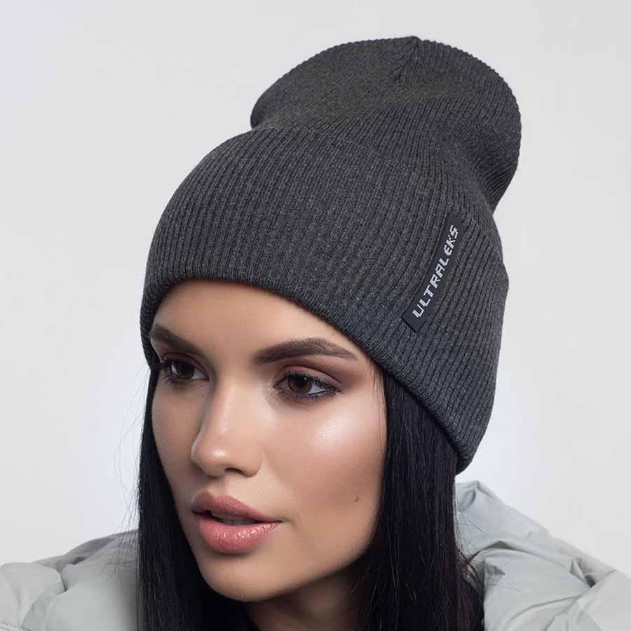 Шапка Leks Слалом демисезонная с отворотом Антрацит меланж