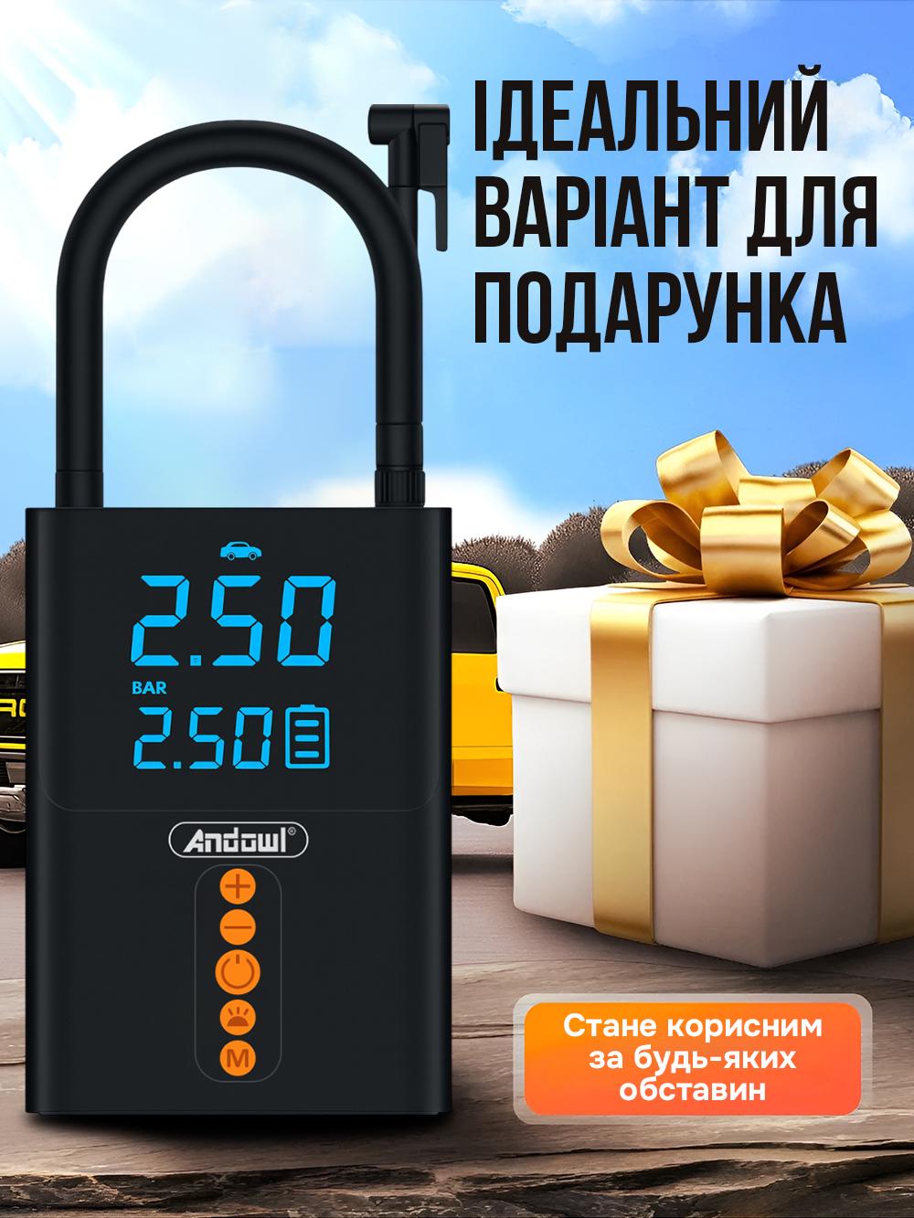 Автокомпресор Andowl C80X1 5в1 з павербанком для шин авто/мотоцикла/самоката/велосипеда/м'яча Чорний (fda42e91) - фото 9