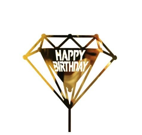 Топер для торта Happy Birthday пластиковый 10x12 см Золотистый (70403)