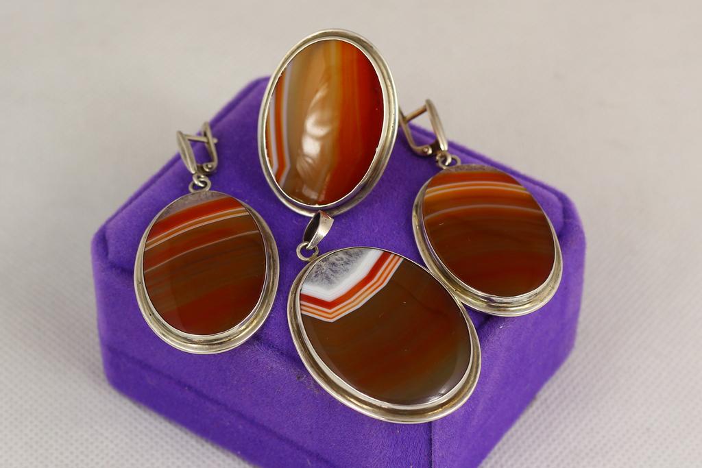 Набор гарнитур с сердоликом Серебряный