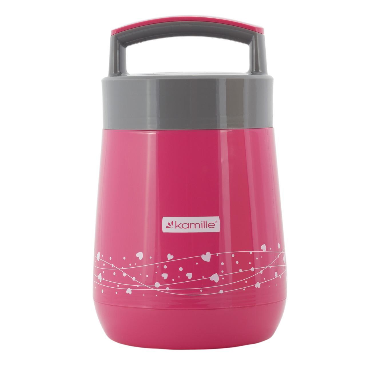 Термос пищевой для супа Kamille 1400 мл пластиковый со стеклянной колбой Красный (KM-2022)