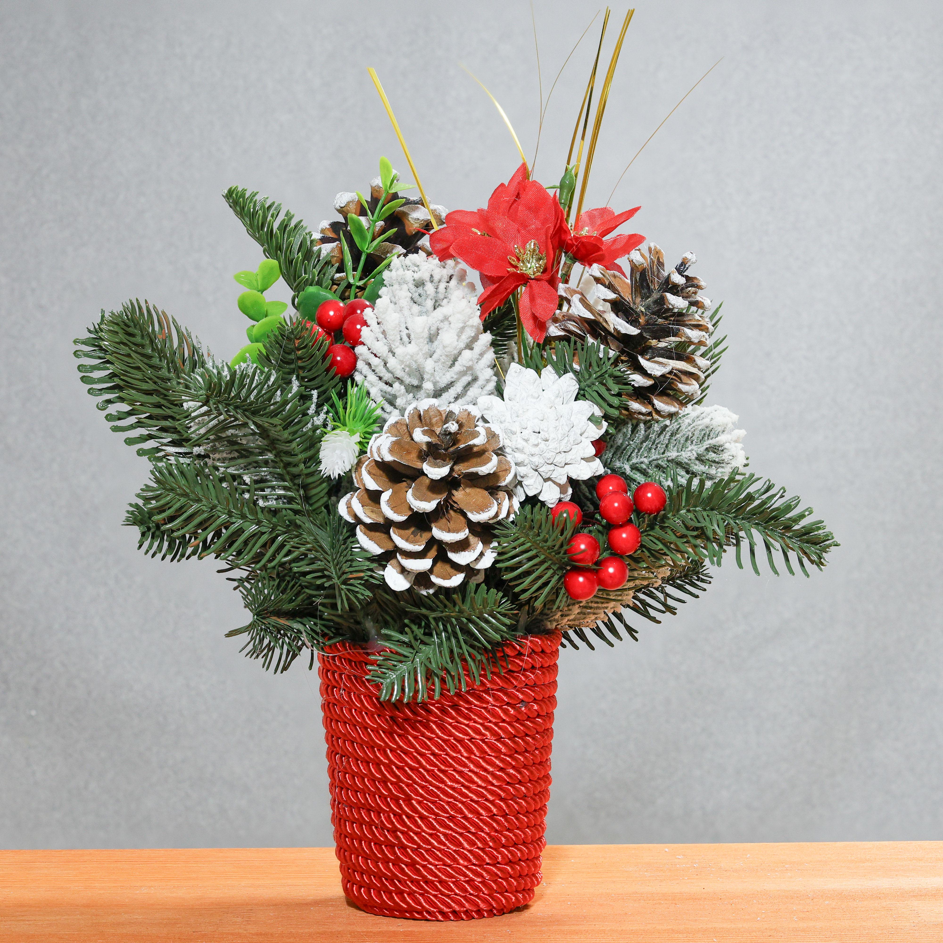 Композиция новогодняя GALA DECOR на стол из веревки шишек и ягод 20х25 см (К2001-1) - фото 2