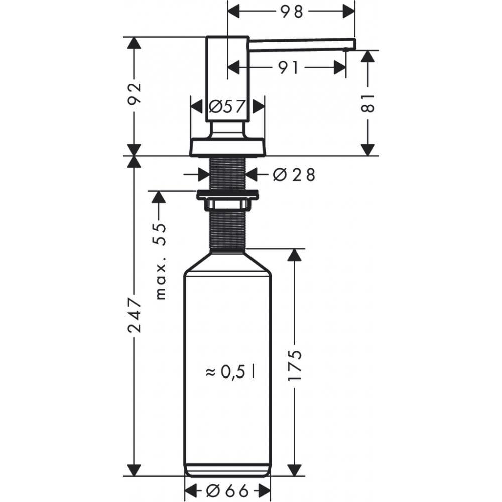 Дозатор врезной для мойки Hansgrohe A41 40438340 500 мл Черный (144609) - фото 2