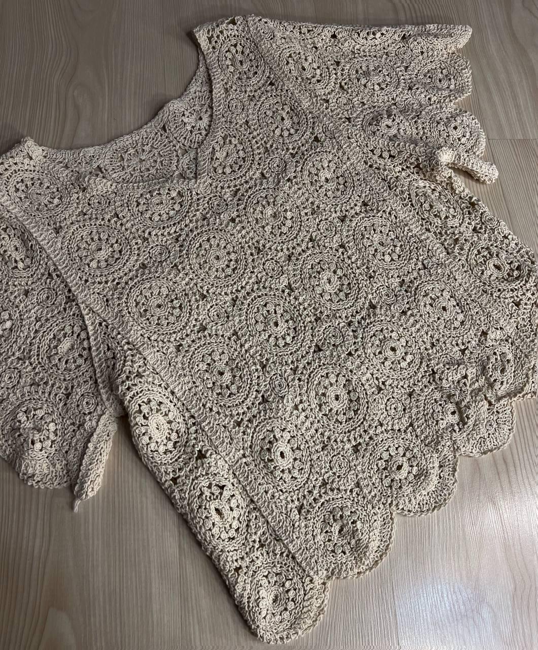 Блузка жіноча A-N 5303 мереживна в’язана з коротким рукавом OS Бежевий (26404724) - фото 3