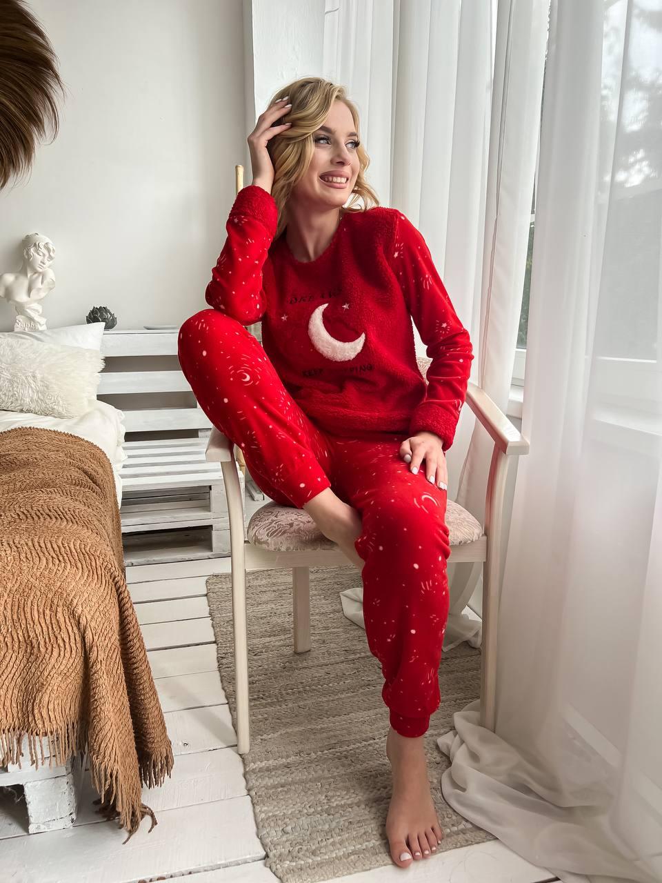 Пижама женская DO2168 на флисе с принтом M Красный - фото 6 Пижама женская DO2168 на флисе с принтом M Красный - фото 6