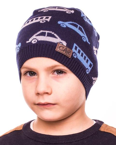 Шапка дитяча для хлопчиків Машинки DV30 без підкладки 46-50 см Синій