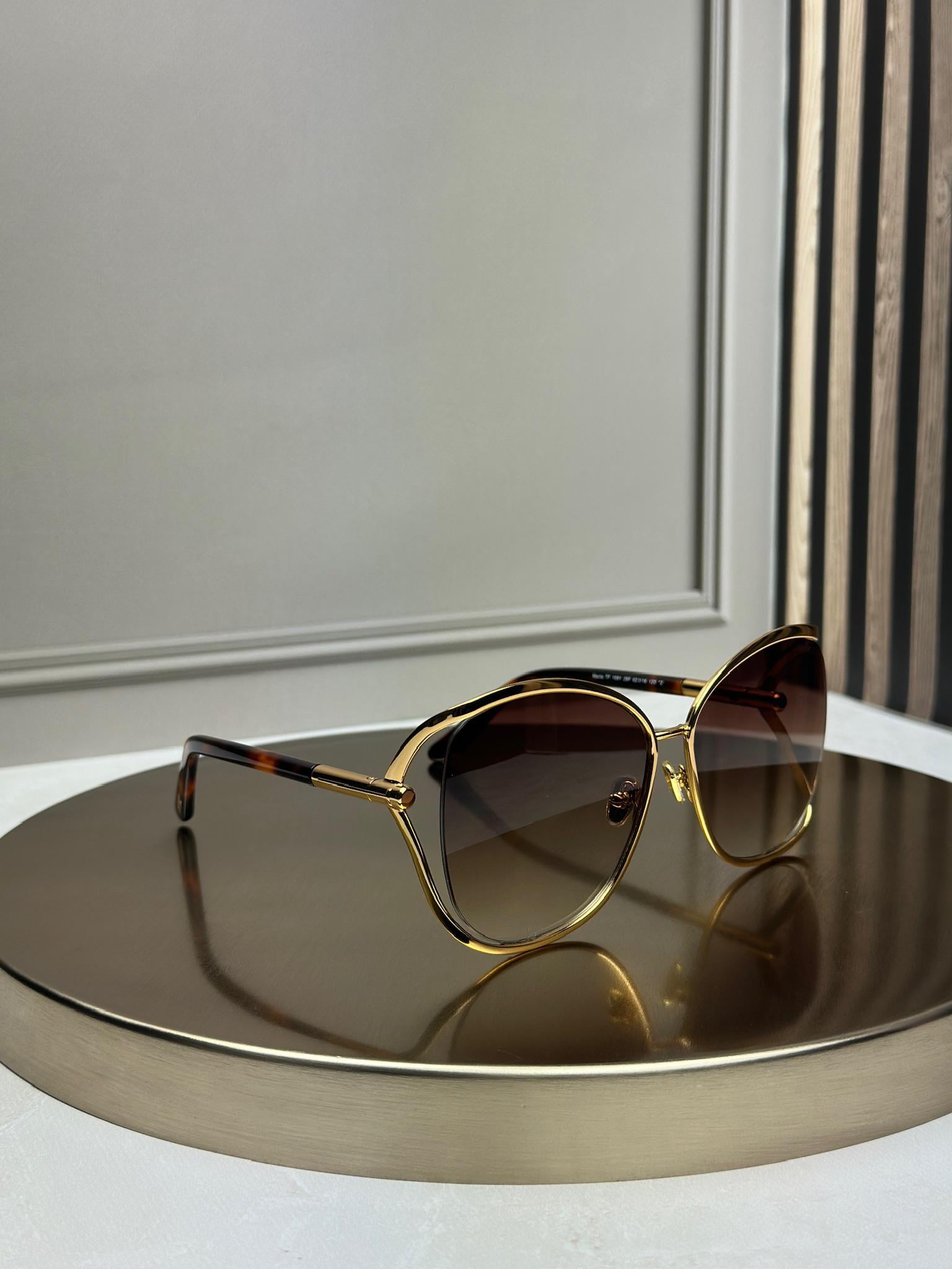 Солнцезащитные очки Tom Ford FT1091 Бабочка коричневая линза дужки женские Золотой